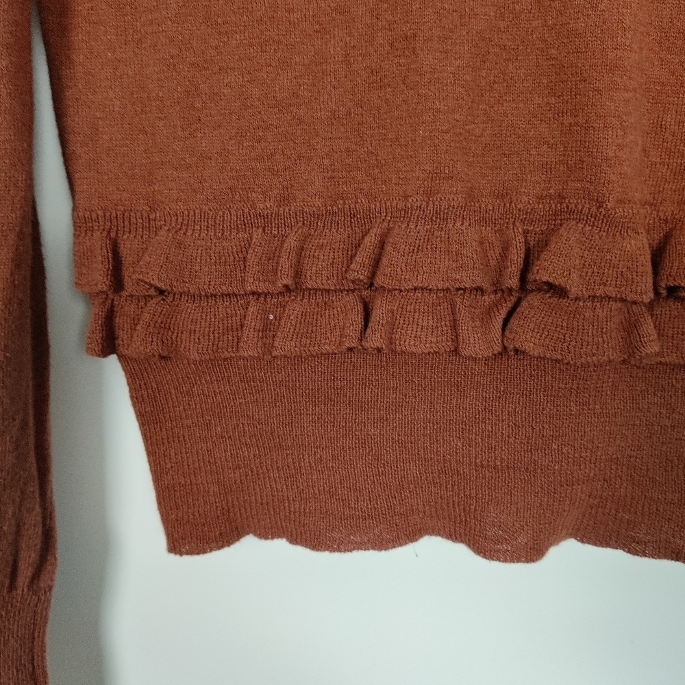 Koton Women's Ruffled Sweater Cardigan in Brown Size Medium Fall Feminine Cotton - Picture 5 of 10